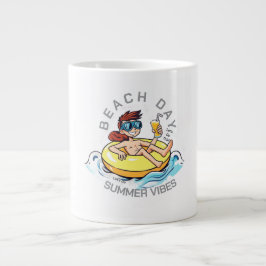 Caneca De Café Grande Personagem de desenho animado no Dia da Praia no A