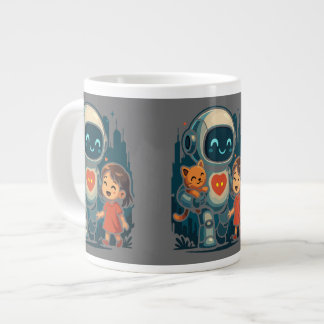 Caneca De Café Grande Personagens de IA e Robô – Coleção de Design Futur
