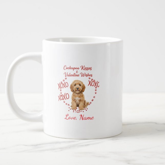 Caneca De Café Grande Personalised Cockapoo Kisses Valentine Wishes (Esquerda)