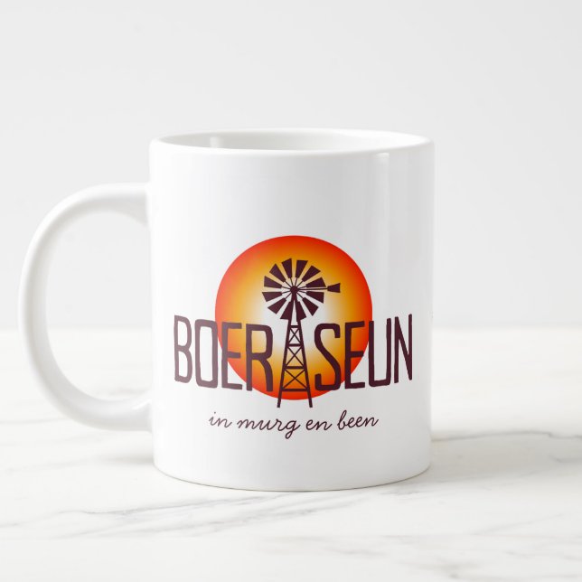 Caneca De Café Grande Personalizado/Custum BOERSEUN Windpomp Afrikaans (Esquerda)