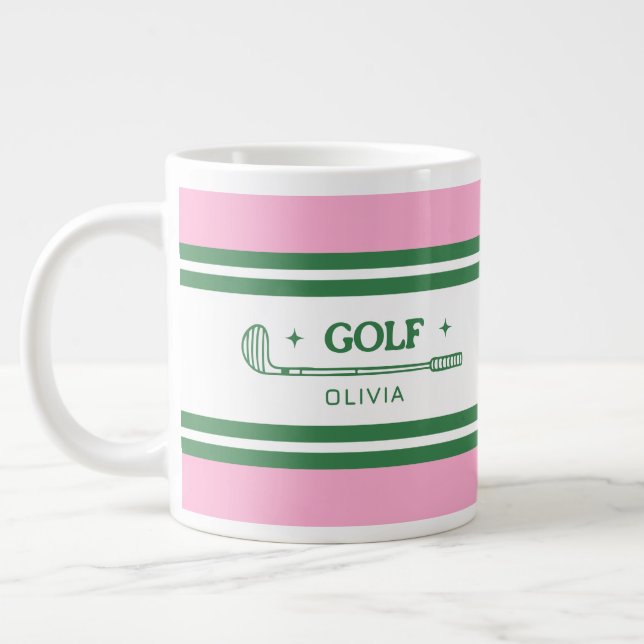 Caneca De Café Grande Personalizado de Golfe Rosa e Verde Personalizado (Esquerda)