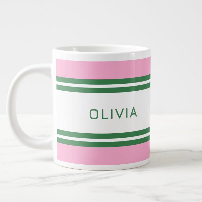Caneca De Café Grande Personalizado de Golfe Rosa e Verde Personalizado (Esquerda)