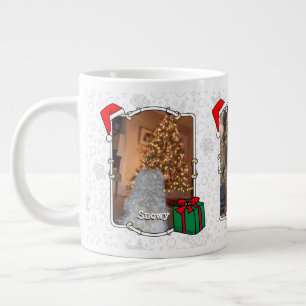 Caneca De Café Grande Personalizar 3 Fotos Natal Pet Papai Noel Hat