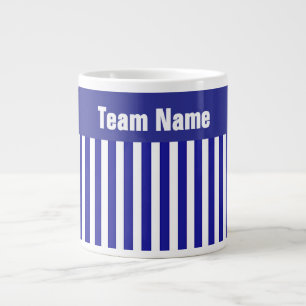 Caneca De Café Grande Personalizar nome da EQUIPE Dk Blue Strips Wt Lett