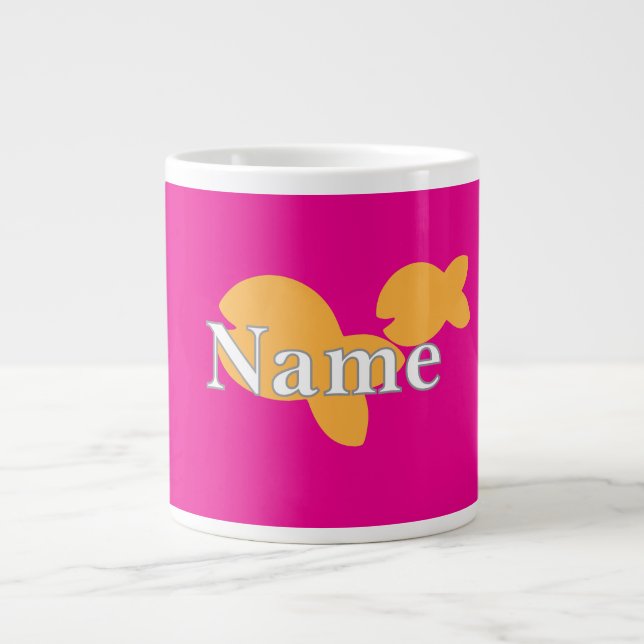 Caneca De Café Grande Personalizar Peixe Rosa Quente (Frente)