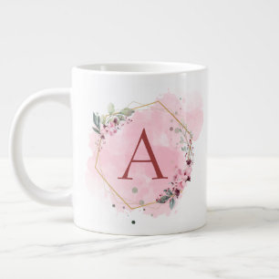 Caneca De Café Grande Personalizar Quadro Floral Cor-de-Água Rosa Inicia