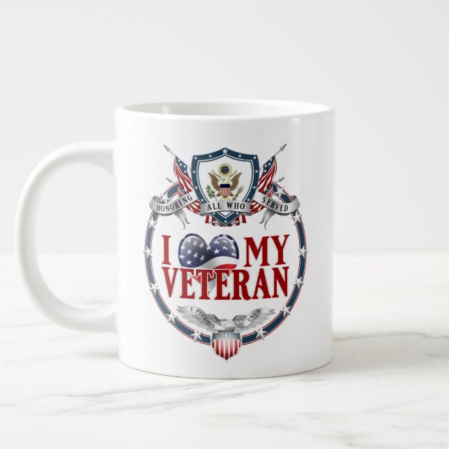 Caneca De Café Grande Personalizável Eu Luvo Meu Veterano 20oz (Esquerda)