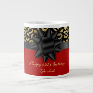 Caneca De Café Grande Personalize Preto Dourado Estampa de Leopardo Aniv