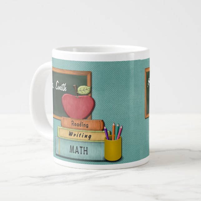 Caneca De Café Grande Personalize Teachers', Apple, livros e lápis (Frente Esquerda)