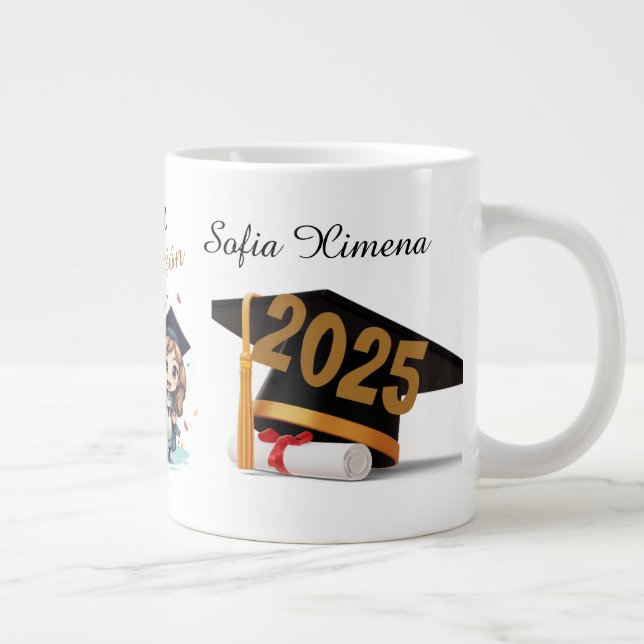 Caneca De Café Grande Personalized 2025 Black Gold Graduate Mug (Direita)