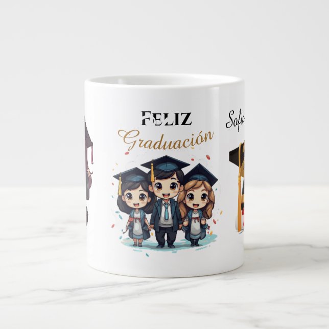 Caneca De Café Grande Personalized Black Gold Graduate Mug (Frente)