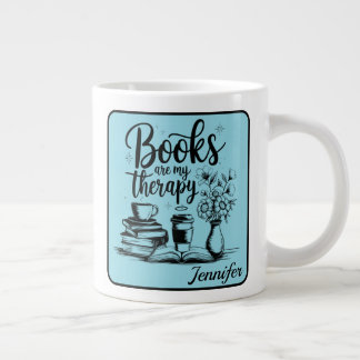 Caneca De Café Grande Personalized Books Are My Therapy Bookworms Blue