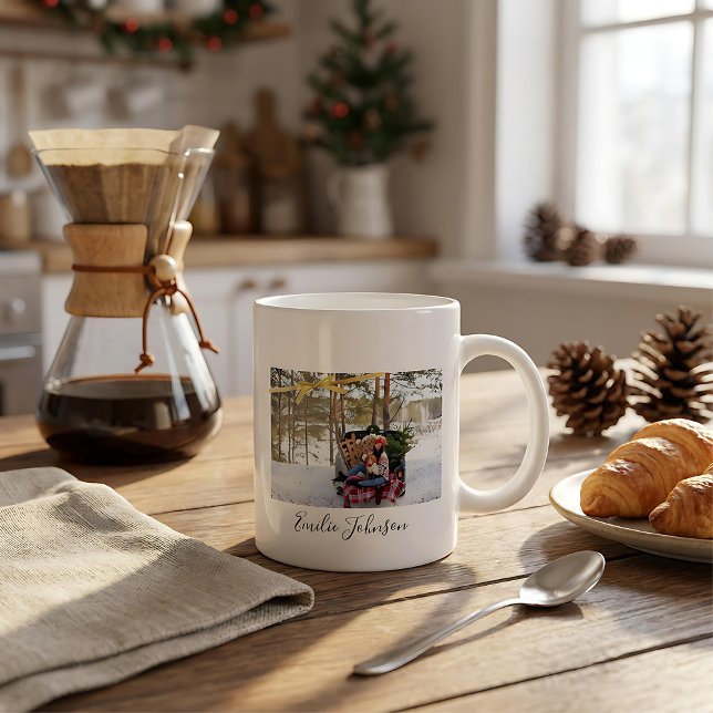Caneca De Café Grande Personalized christmas holiday photo x Mas tee (Criador carregado)