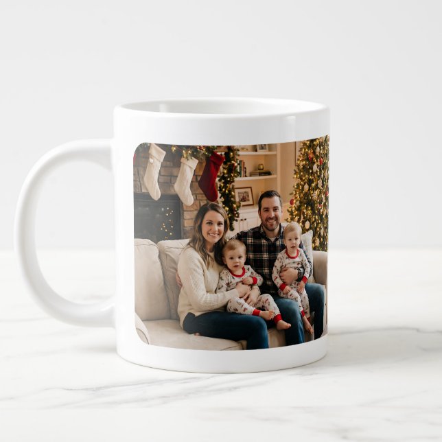 Caneca De Café Grande Personalized Christmas Tree Family Photo  (Esquerda)