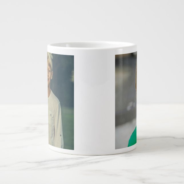 Caneca De Café Grande Personalized Custom 2 Photo Double Sided (Frente)