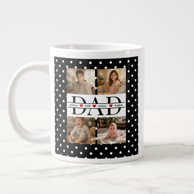 Caneca De Café Grande Personalized Dad Photo Collage & Kids Name (Esquerda)