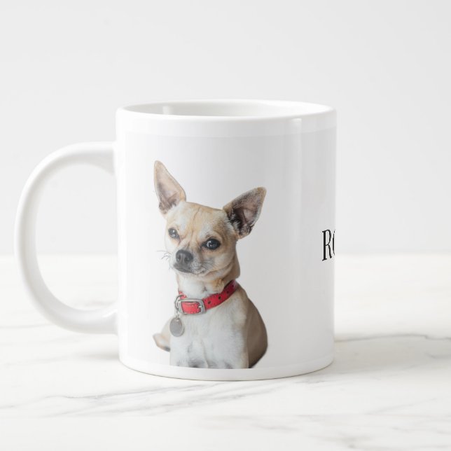 Caneca De Café Grande Personalized Dog Photo | Custom Pet Name  (Esquerda)