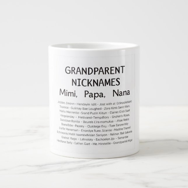 Caneca De Café Grande Personalized Grandparent Nicknames Print | Mimi, P (Frente)
