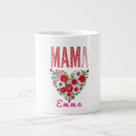 Caneca De Café Grande Personalized Mama Heart Floral Custom Gift