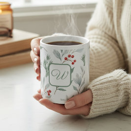 Caneca De Café Grande Personalized Monogram Winter Foliage Coffee Mug