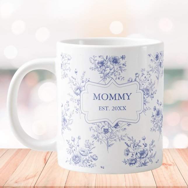 Caneca De Café Grande Personalized Mothers Day Blue Flowers Floral (In situ)