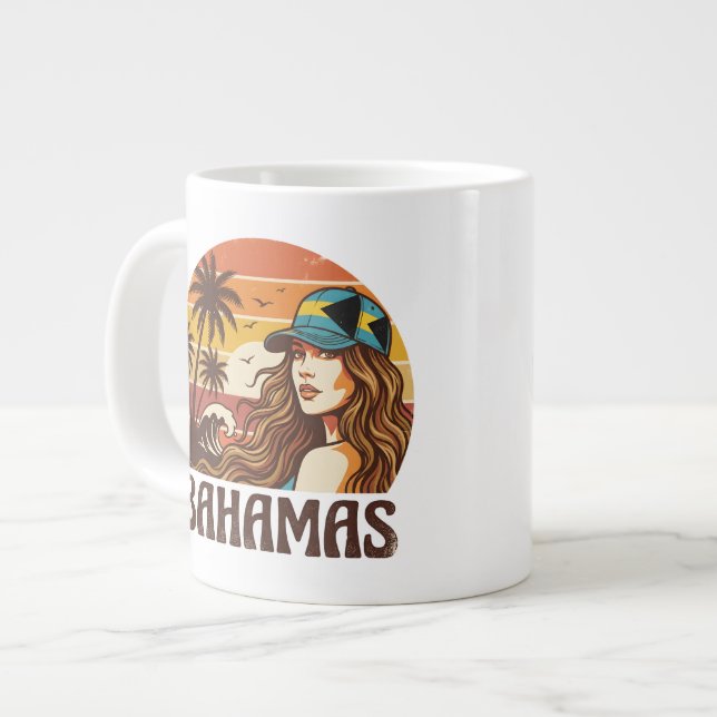 Caneca De Café Grande Personalized Photo Retro Bahamas Tropical Beach    (Frente Esquerda)