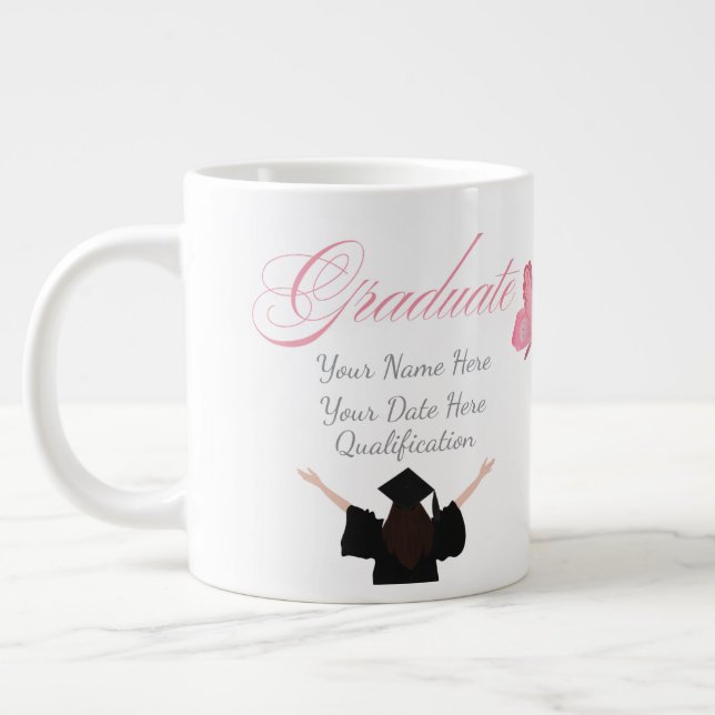 Caneca De Café Grande Personalized Pink Graduate Gift, Custom Name  (Esquerda)