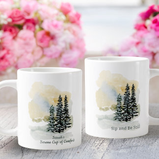 Caneca De Café Grande Personalized Serene Sip & Be Still Mug | Watercolo
