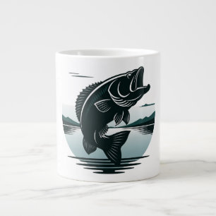 Caneca De Café Grande Pesca Minimalista de Robalo de Boca Larga Saltando