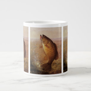 Caneca De Café Grande Pesca Vintage, Pequena Boca de Robalo Saltando na 