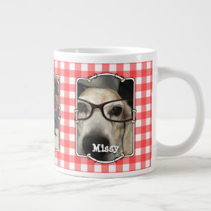 Caneca De Café Grande Pet de Xadrez de Verificação de Buffalo Vermelho d