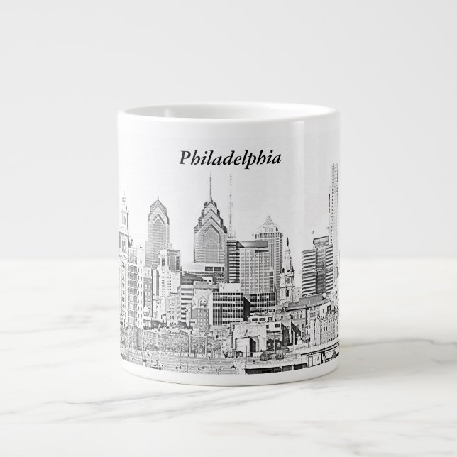 Caneca De Café Grande Philadelphia Skyline Sketch Jumbo Mug (Frente)