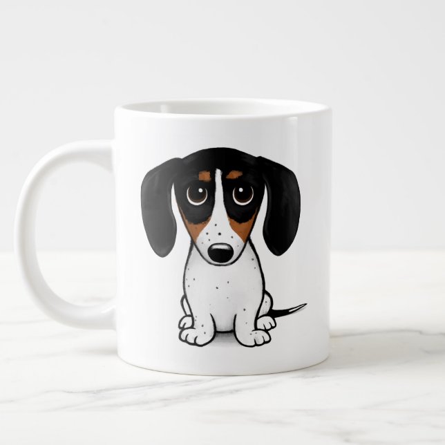 Caneca De Café Grande Piebald Dachshund | Cachorro Cachorro (Esquerda)