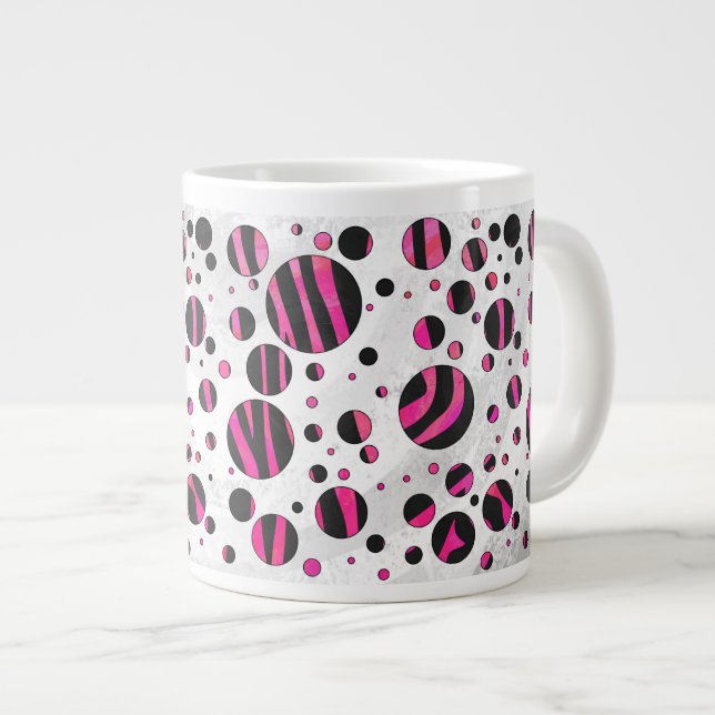 Caneca De Café Grande Piloka Dot Zebra Preta e Rosa Quente (Frente Esquerda)