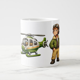 Caneca De Café Grande Piloto de Helicóptero Retro Menino com Helicóptero