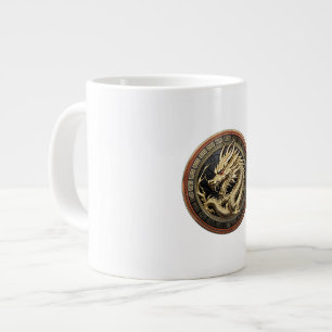 Caneca De Café Grande Pingente de Dragão Oriental Sagrado Dourado