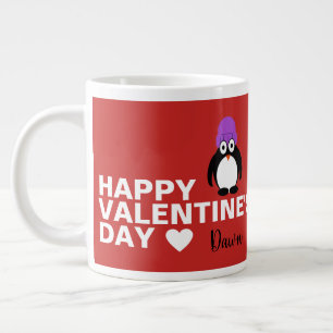 Caneca De Café Grande Pinguim Com Chapéu Roxo Dia dos Namorados