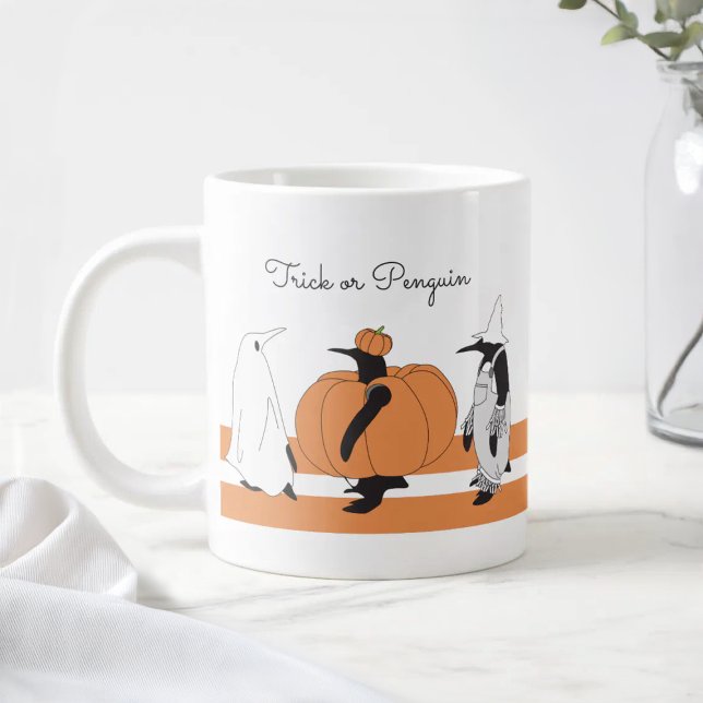 Caneca De Café Grande Pinguim de Abóbora Personalizado Funny Halloween (Criador carregado)