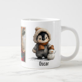 Caneca De Café Grande Pinguim de Inverno com Desenho de Boneco de Neve