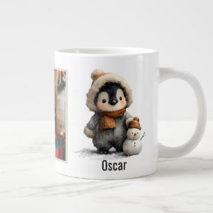 Caneca De Café Grande Pinguim de Inverno com Desenho de Boneco de Neve