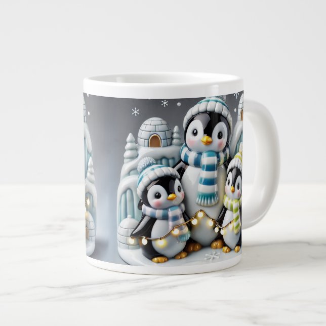 Caneca De Café Grande Pinguim de Natal de Mug em 3D (Frente Esquerda)