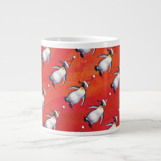 Caneca De Café Grande Pinguim festivo num padrão de Papai Noel (Frente)