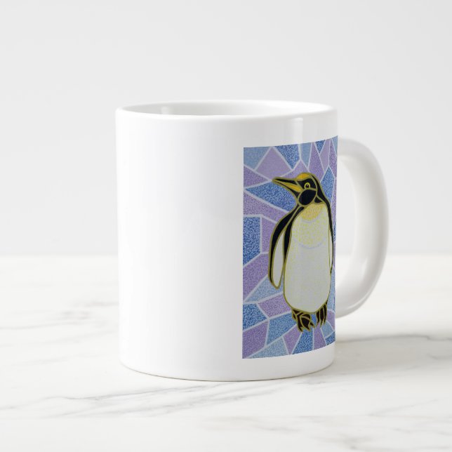 Caneca De Café Grande Pinguim no vitral (Frente Esquerda)