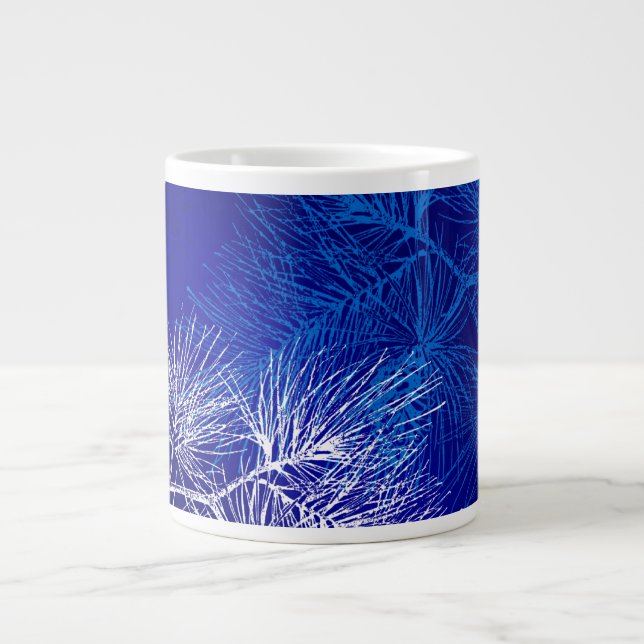 Caneca De Café Grande Pinheiro branco azul de inverno (Frente)