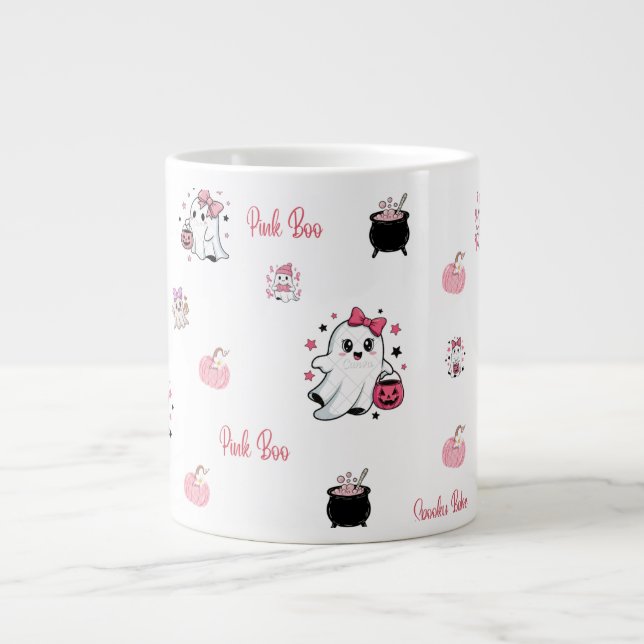 Caneca De Café Grande Pink Boo Cute Ghost Halloween Coffee Cup (Frente)