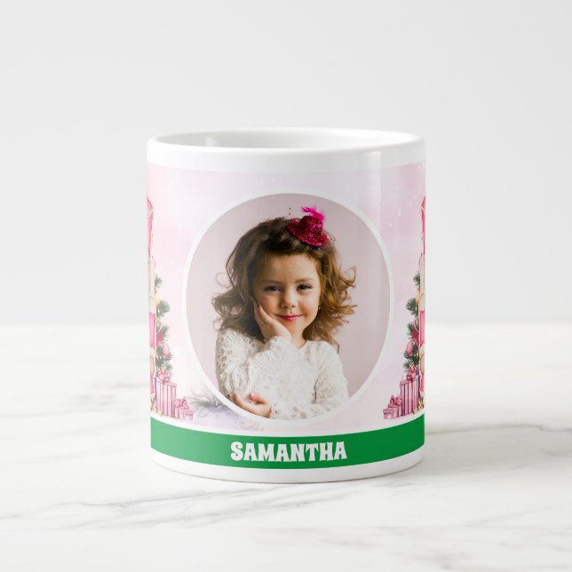 Caneca De Café Grande Pink Christmas Nutcracker Kids Photo Mug (Frente)
