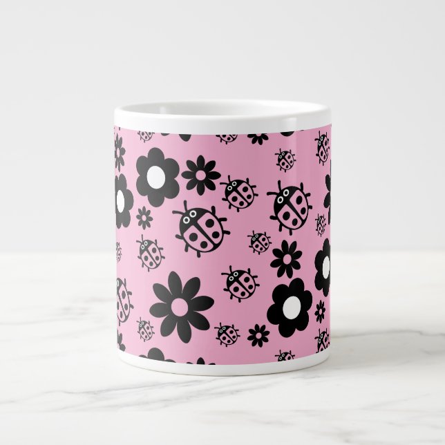 Caneca De Café Grande Pink Cute Ladybug Kids (Frente)