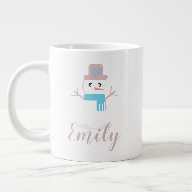Caneca De Café Grande Pink do Pastel Pastel Snowman (Esquerda)
