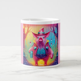 Caneca De Café Grande Pink Pig The Cowboy
