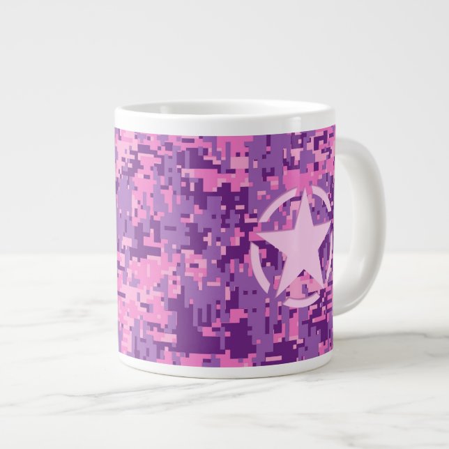 Caneca De Café Grande Pink Star Deco on Digital Camo Style (Frente Esquerda)